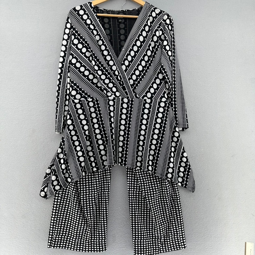 Slim Factor & John Paul Richard Shirt Palazzo Pants SET Black White Geometric L